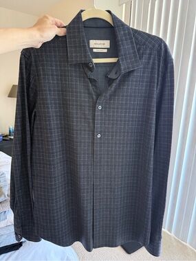 Bugatchi Men's Dark Charcoal Windowpane Long-Sleeve Button-Down Shirt